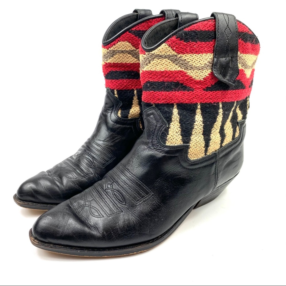 Black leather cowboy blanket boot w red tapestry 7